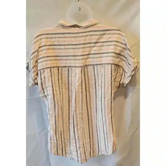 Thread & Supply Linen Retro Striped Shirt, size small, Mocha/beige/pastel orange - Picture 7 of 13
